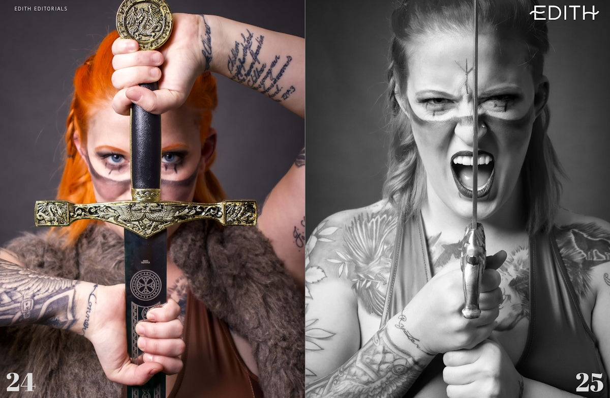a woman with a sword and a woman with a sword