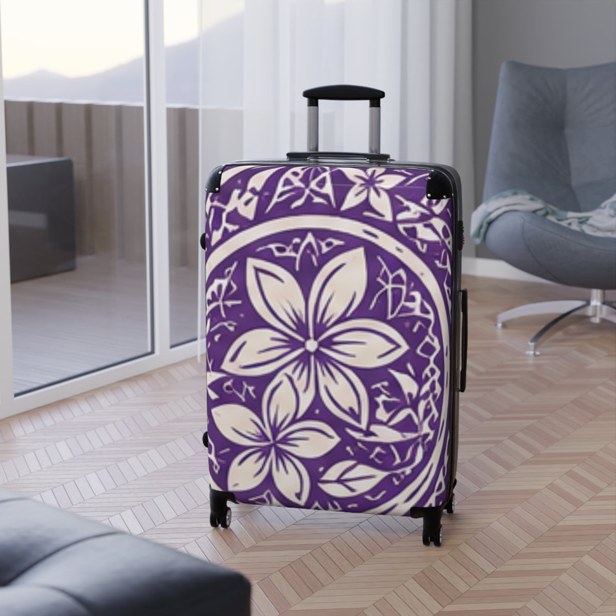 Maleta Púrpura Plumeria — Equipaje de Mano Plumeria Tropical