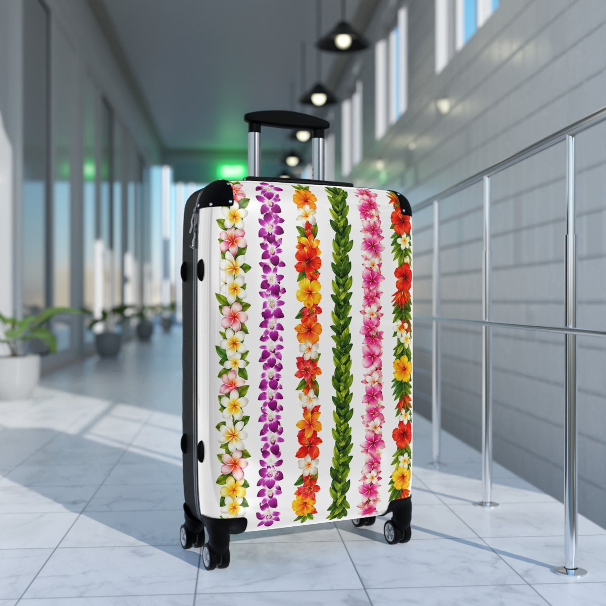 Hawaiian Lei Stripe Suitcase — Floral Travel Carry-On