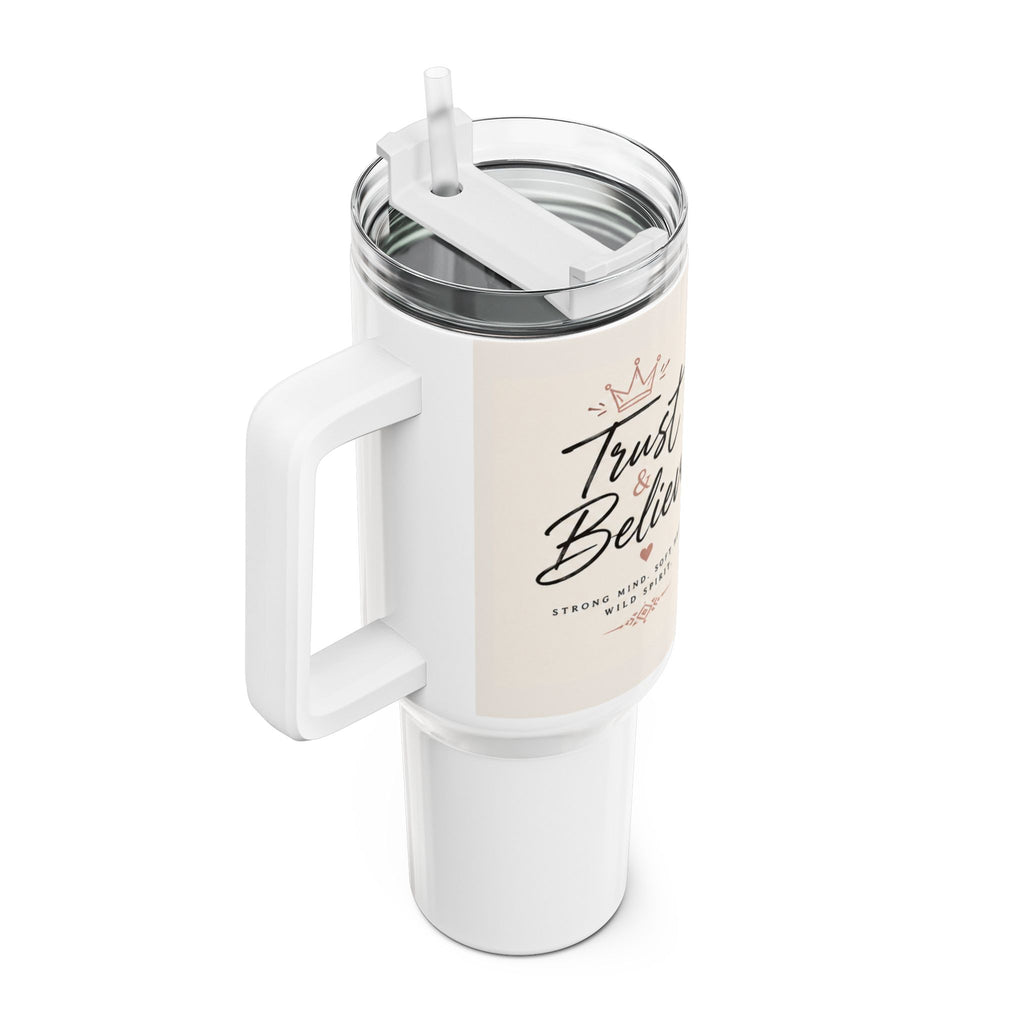 Vaso de 40 oz "Confía y Cree" – Taza de viaje inspiradora, aislada y con asa