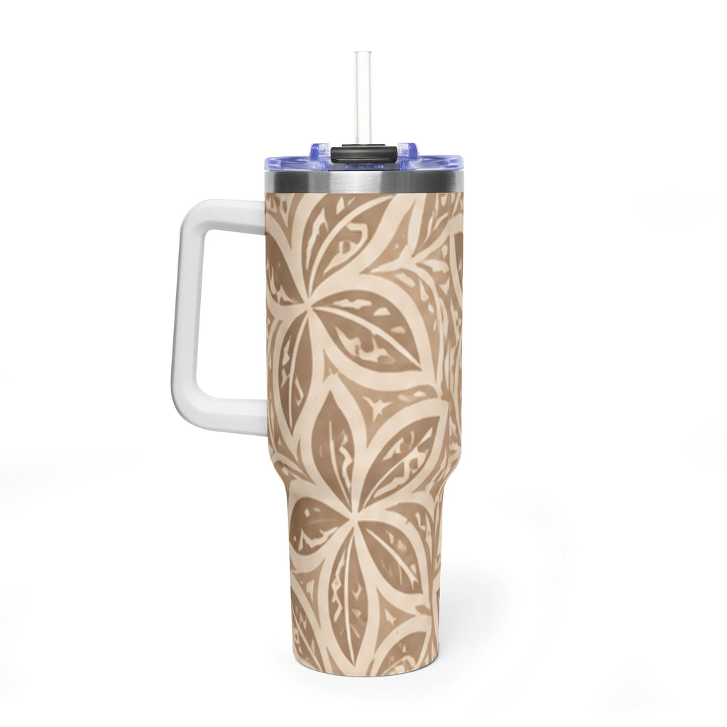 40oz Thermobecher — Beige mit Blumen-Mandala, isolierter Reisebecher