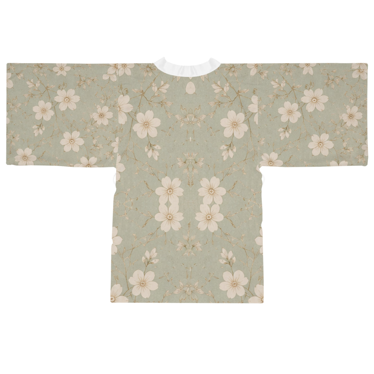 White Magnolia Kimono Robe – Floral Long Sleeve Robe