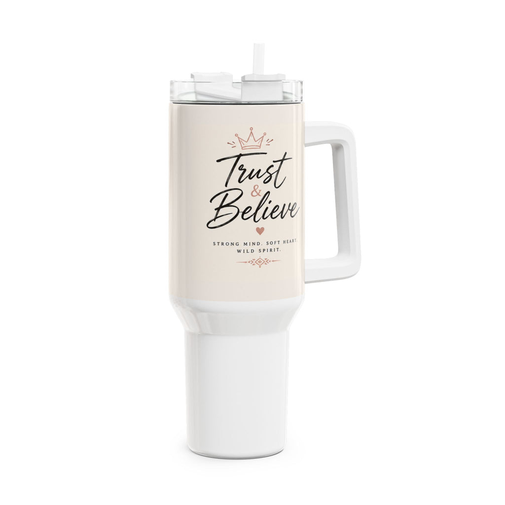 Vaso de 40 oz "Confía y Cree" – Taza de viaje inspiradora, aislada y con asa