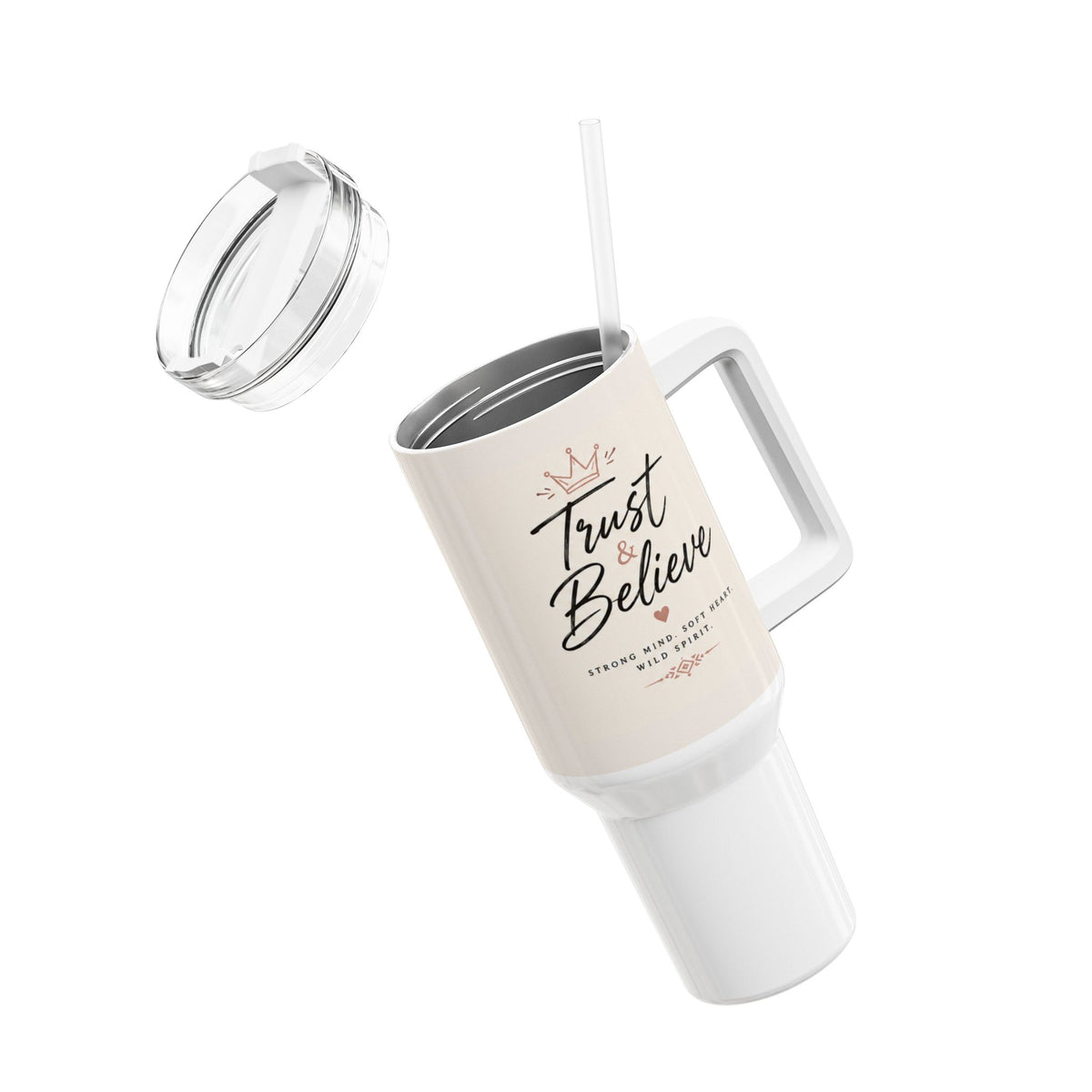 Vaso de 40 oz "Confía y Cree" – Taza de viaje inspiradora, aislada y con asa