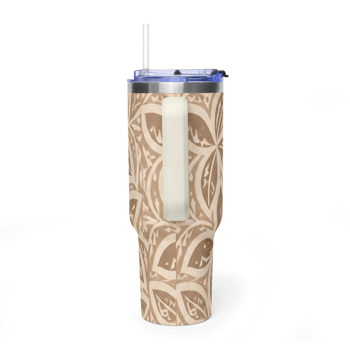 40oz Thermobecher — Beige mit Blumen-Mandala, isolierter Reisebecher