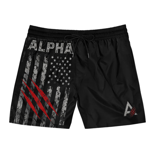 Alpha Tactical Swim Shorts – Herren-Badeshorts mittlerer Länge mit amerikanischer Flagge und Krallenabdruck