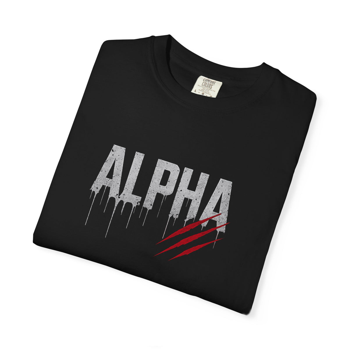 Folded khaki t-shirt with 'MOS WANTED' text and graphic on a white background