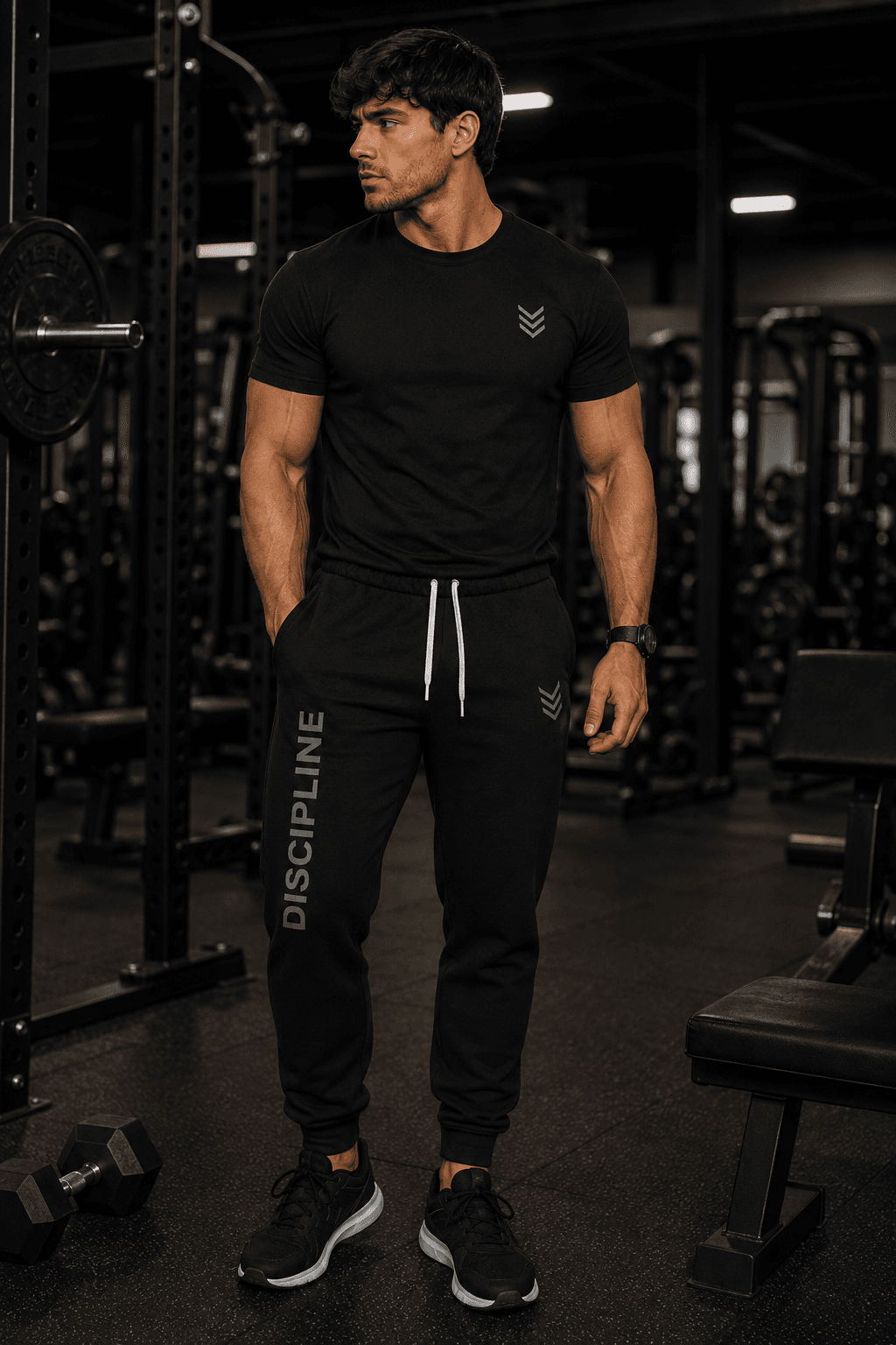 Discipline Athletic Joggers – Schwarze motivierende Fitness-Jogginghose