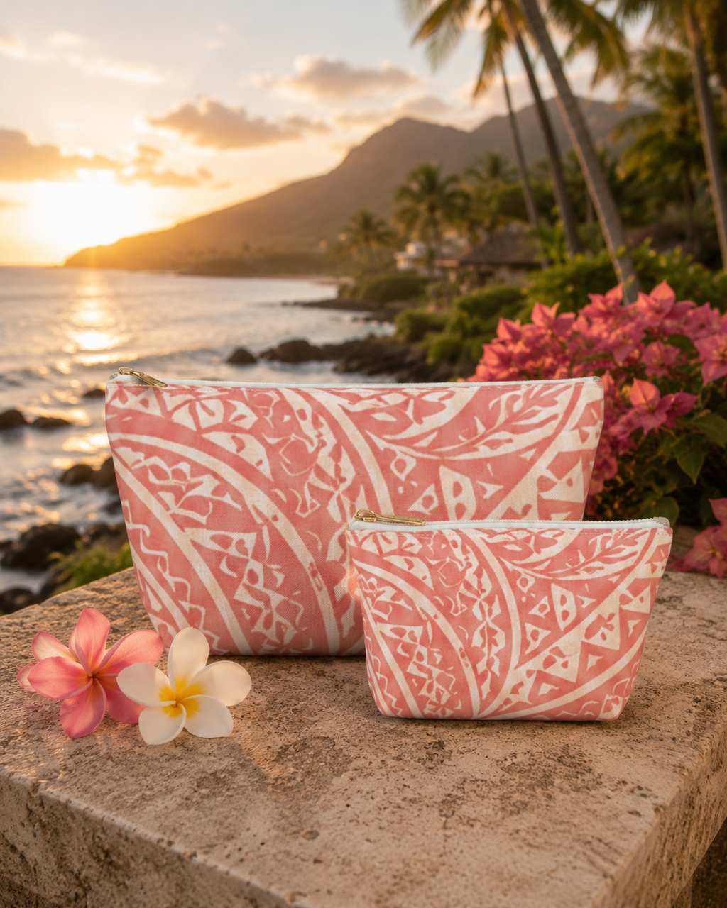 Bolsa de accesorios Maui Pink Lau Ti Leaf — Estuche de viaje con base en T