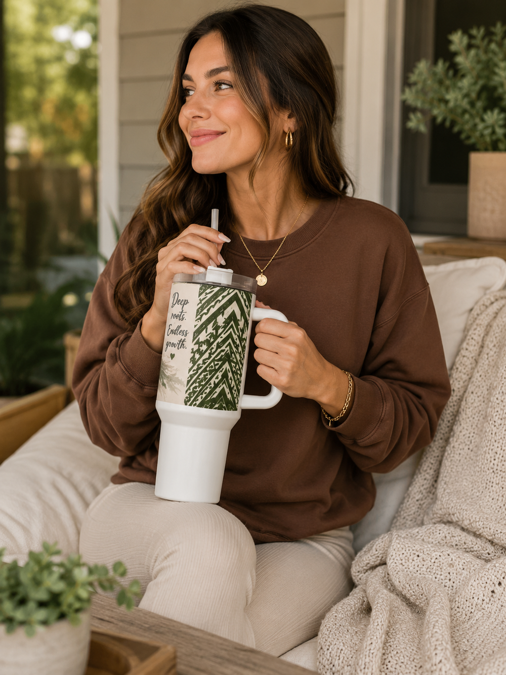 Vaso térmico Floral Roots de 40 oz — Diseño tribal Mauna "Raíces profundas, crecimiento interminable" Taza de viaje