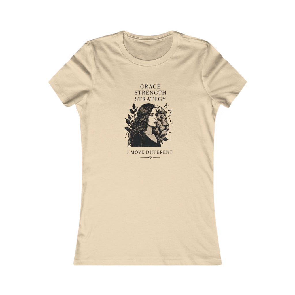 Damen T-Shirt mit Grafik – „Anmut Stärke Strategie: Ich bewege mich anders“ – Inspirierendes Shirt für Frauen