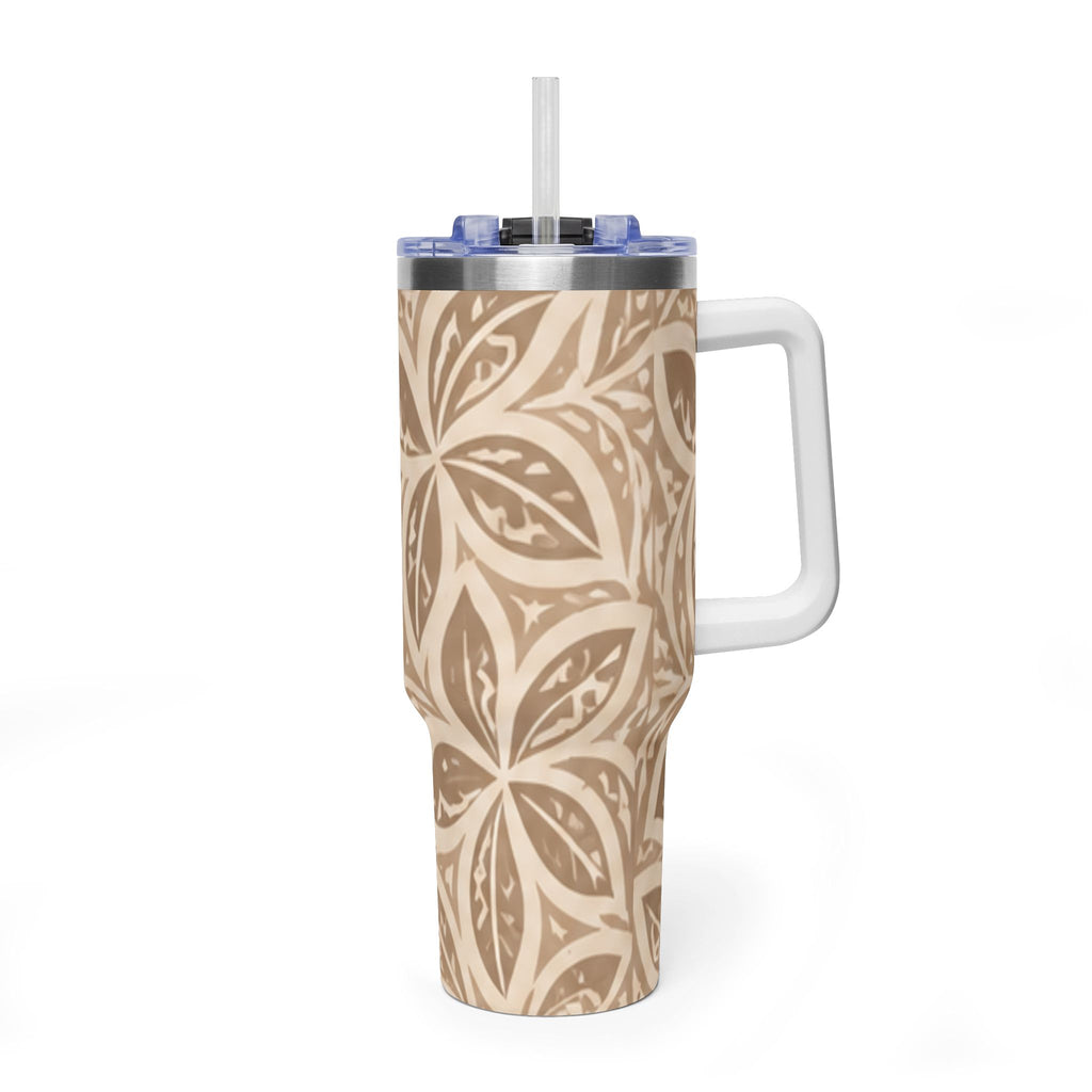 40oz Thermobecher — Beige mit Blumen-Mandala, isolierter Reisebecher