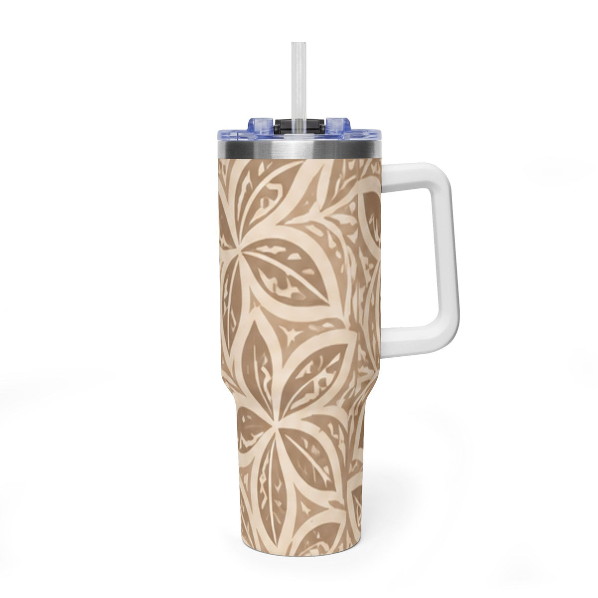 40oz Thermal Tumbler — Beige Floral Mandala Insulated Travel Cup