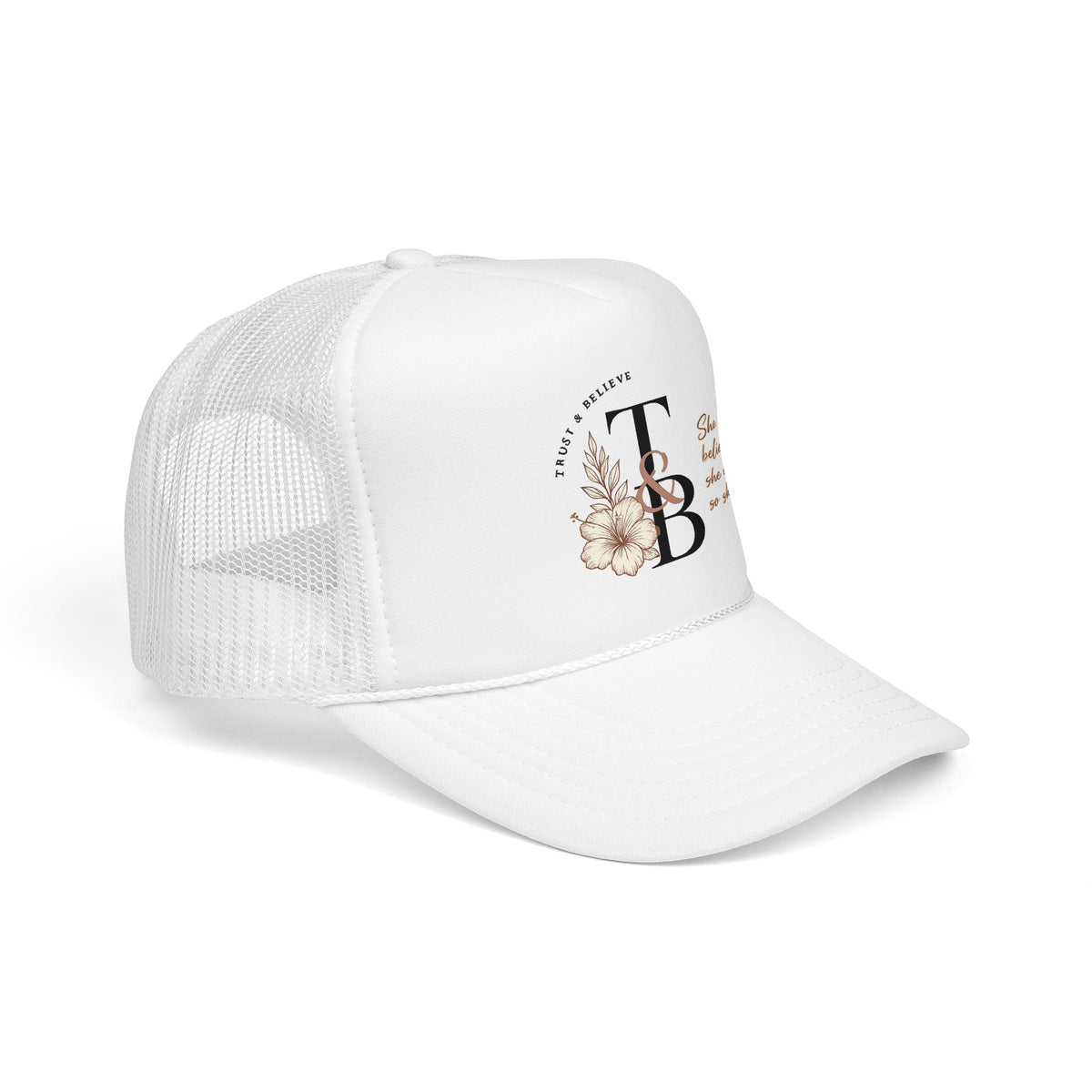 Gorra de camionero — Monograma floral 'Ella creyó que podía, así que lo hizo'