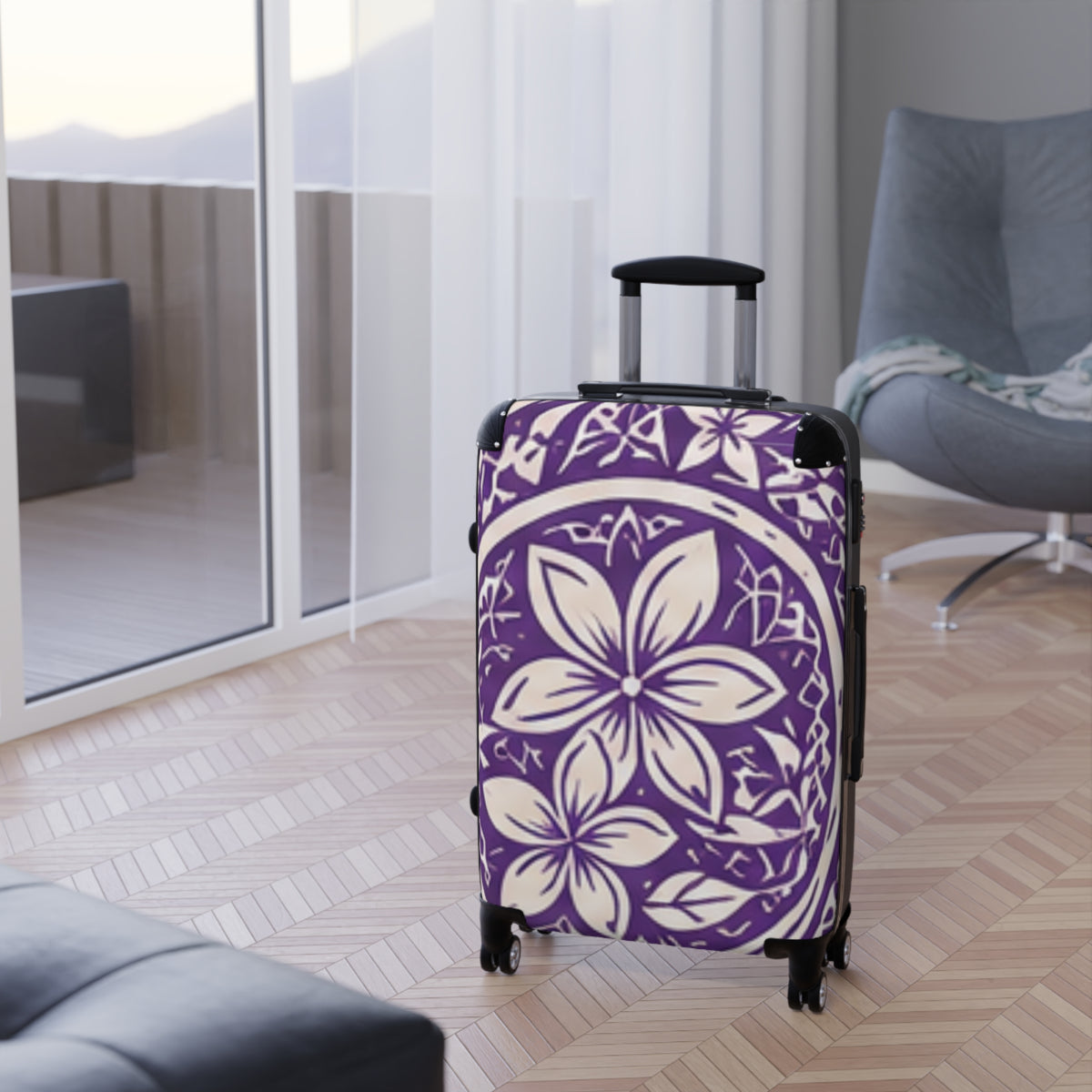 Maleta Púrpura Plumeria — Equipaje de Mano Plumeria Tropical