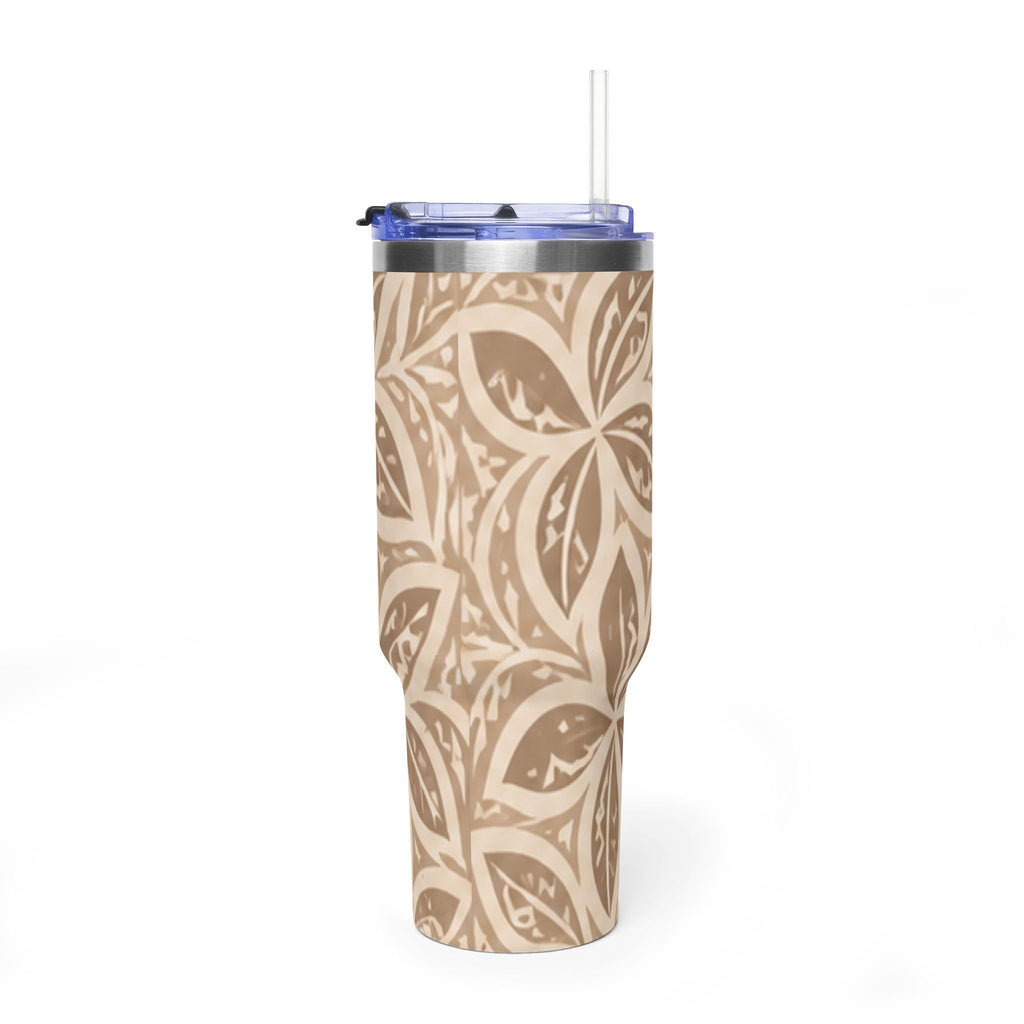 40oz Thermobecher — Beige mit Blumen-Mandala, isolierter Reisebecher
