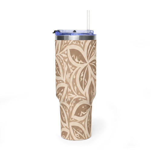 40oz Thermobecher — Beige mit Blumen-Mandala, isolierter Reisebecher
