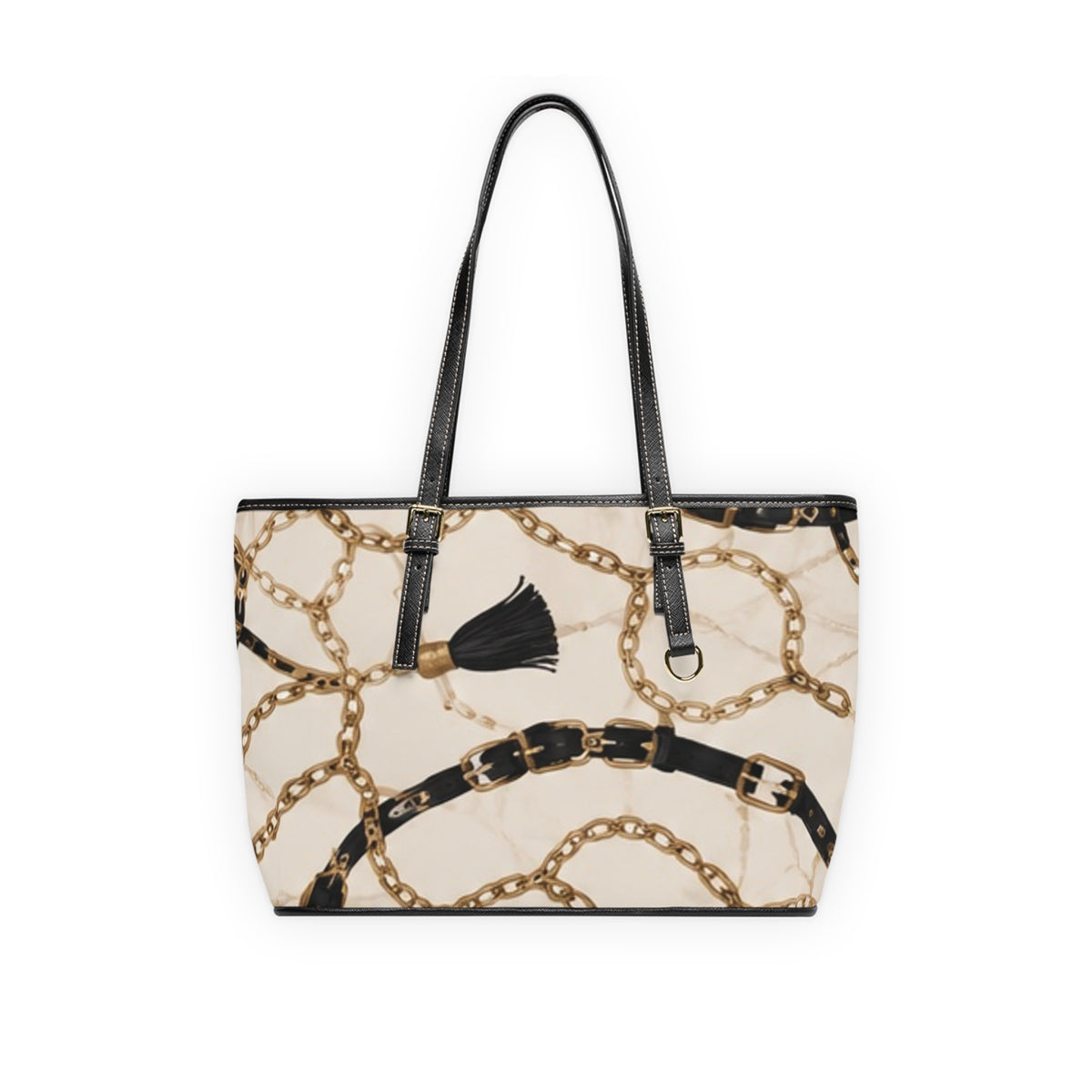Chain Scarf PU Leather Shoulder Bag — Chic Tote with Decorative Chain