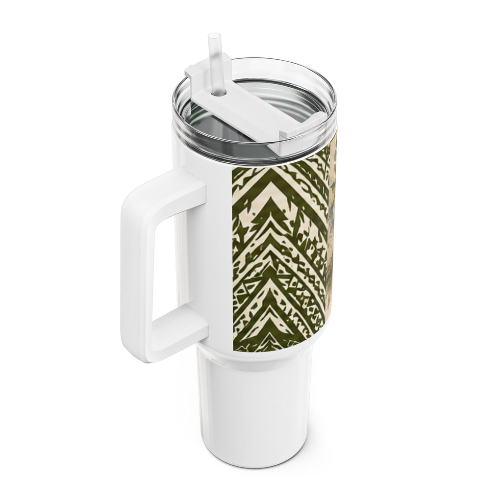 Vaso térmico Floral Roots de 40 oz — Diseño tribal Mauna "Raíces profundas, crecimiento interminable" Taza de viaje