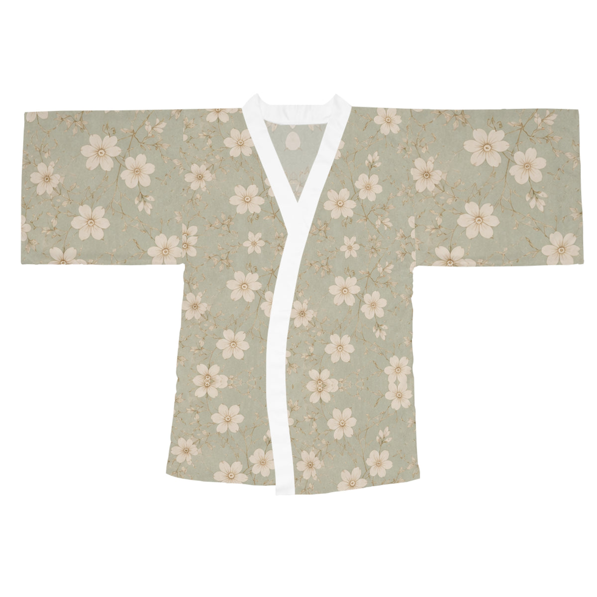 White Magnolia Kimono Robe – Floral Long Sleeve Robe