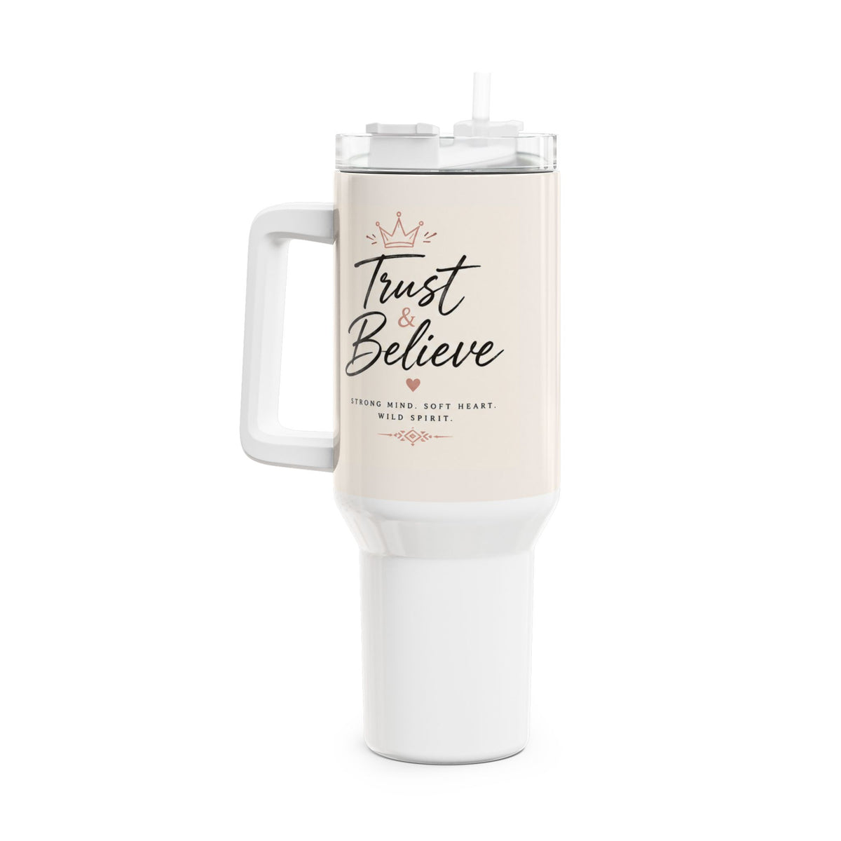 Vaso de 40 oz "Confía y Cree" – Taza de viaje inspiradora, aislada y con asa