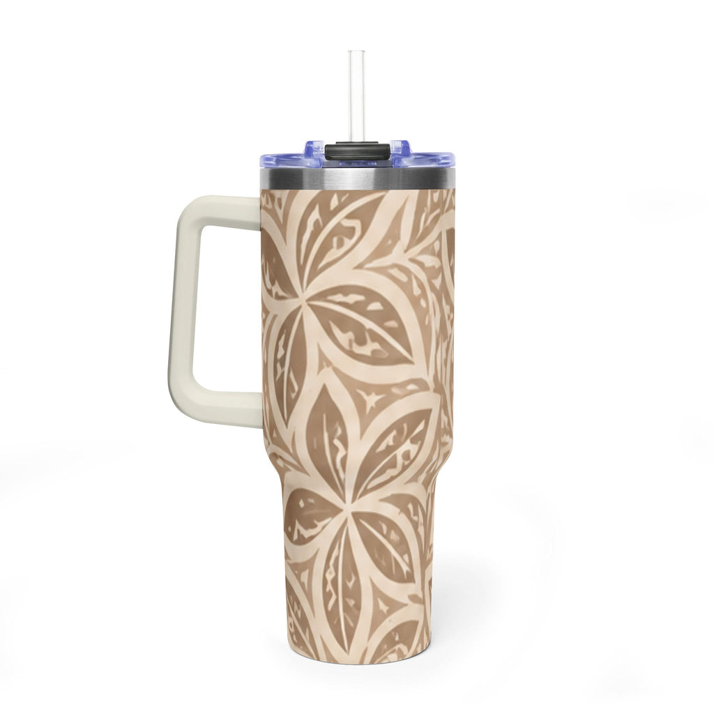 40oz Thermobecher — Beige mit Blumen-Mandala, isolierter Reisebecher