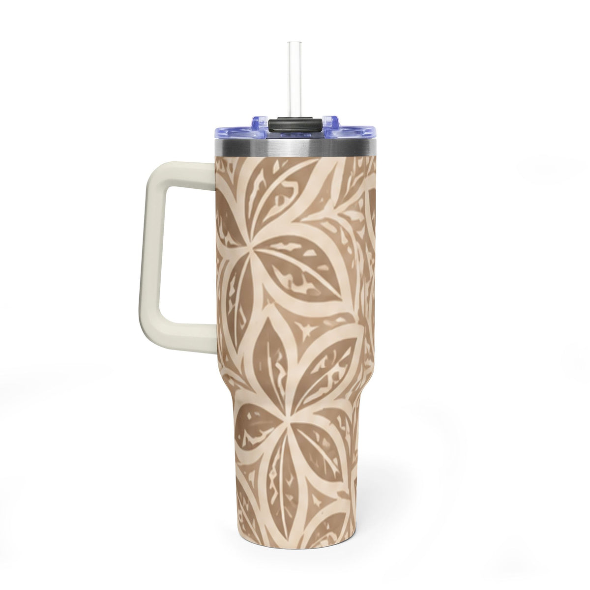40oz Thermobecher — Beige mit Blumen-Mandala, isolierter Reisebecher