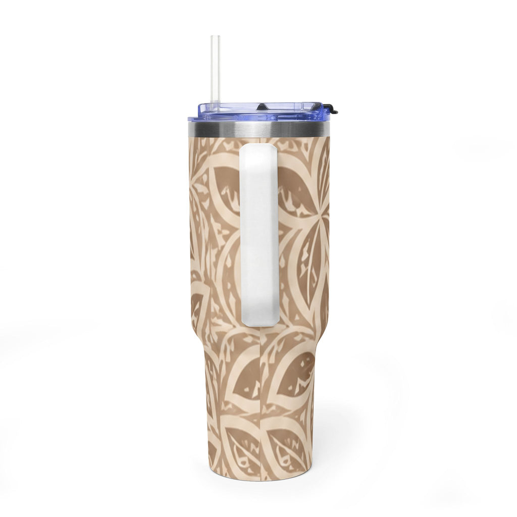 40oz Thermobecher — Beige mit Blumen-Mandala, isolierter Reisebecher