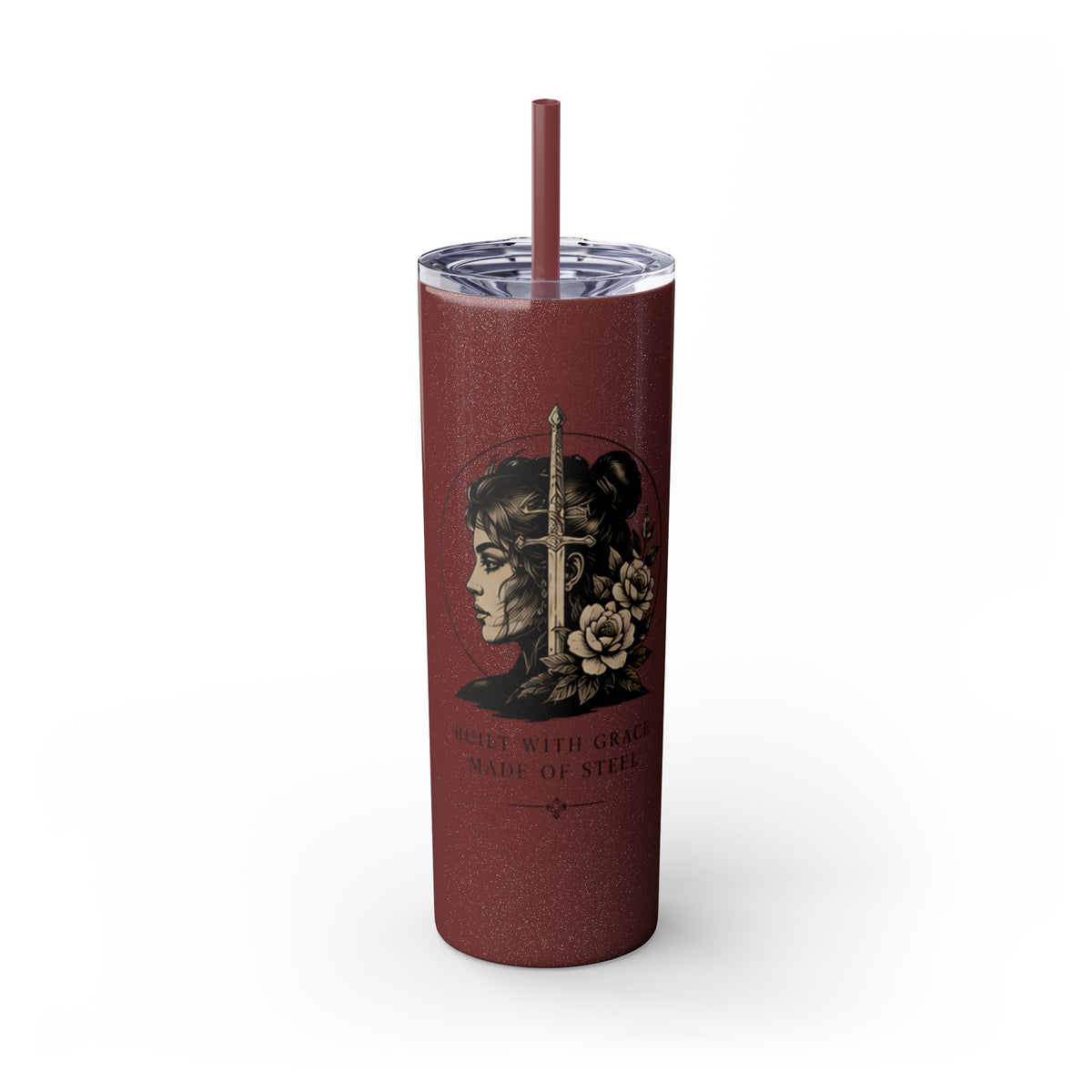 20oz Skinny Tumbler — “Built With Grace, Made of Steel” Warrior Woman Design