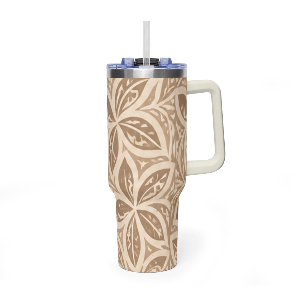 40oz Thermobecher — Beige mit Blumen-Mandala, isolierter Reisebecher