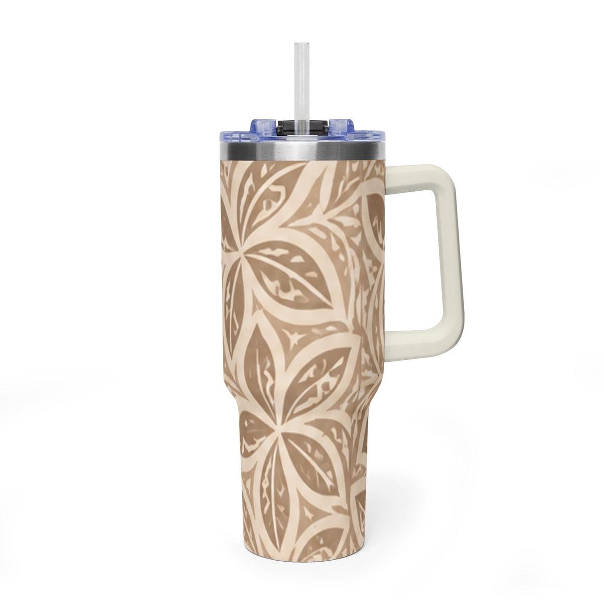 40oz Thermobecher — Beige mit Blumen-Mandala, isolierter Reisebecher